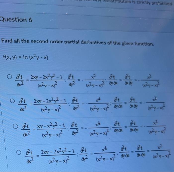 Solved Find All The Second Order Partial Derivatives Of The