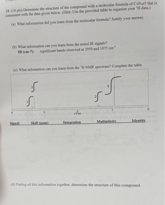 Solved 18. (14 Pts) Determine The Structure Of The Compound | Chegg.com