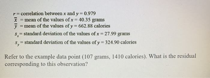 Solved r= correlation between x and y = 0.979 x = mean of | Chegg.com