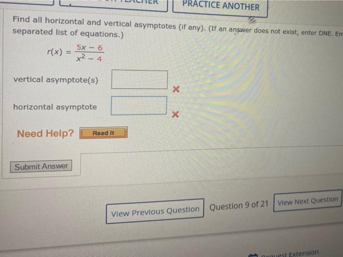 Solved PRACTICE ANOTHER Find all horizontal and vertical | Chegg.com