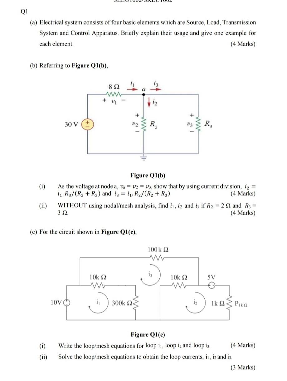 Solved Q1 (a) Electrical system consists of four basic | Chegg.com