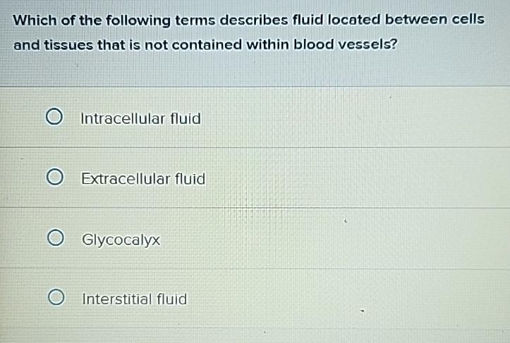 Solved Which of the following terms describes fluid located | Chegg.com