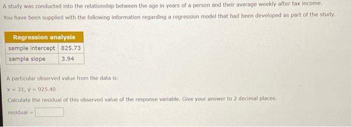 Solved A study was conducted into the relationship between | Chegg.com