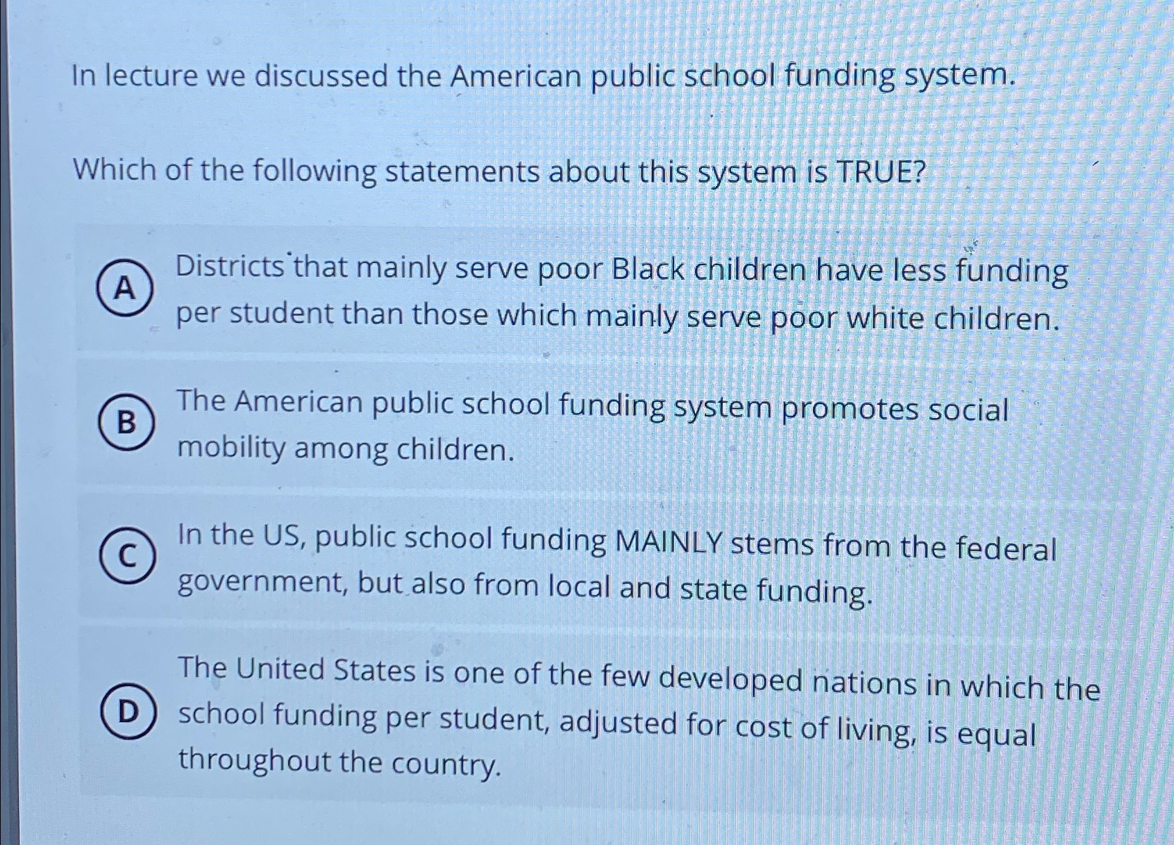 Solved In lecture we discussed the American public school | Chegg.com