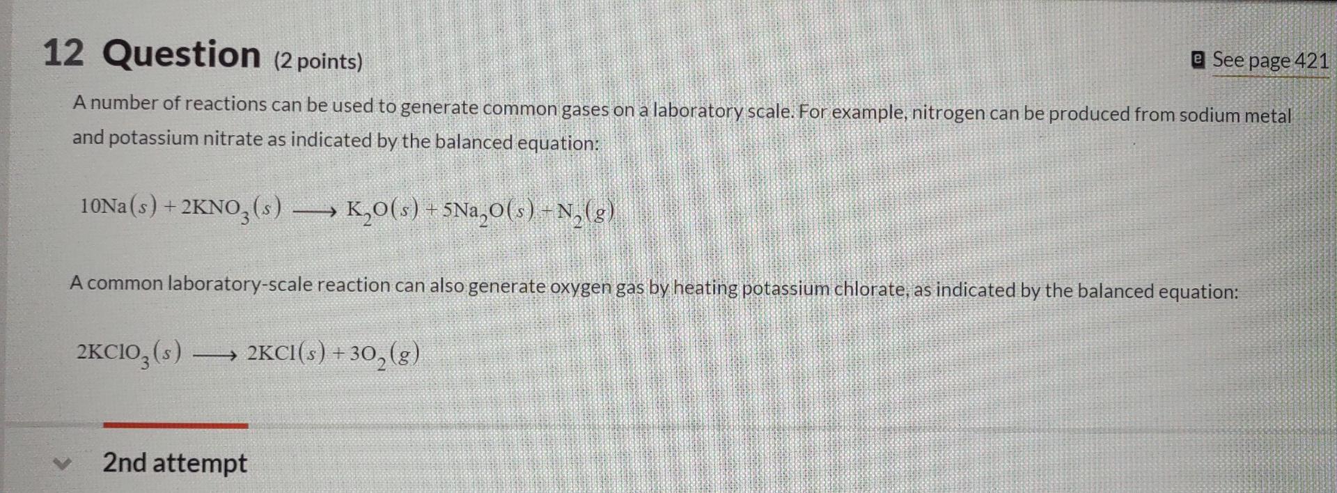 Solved 12 Question (2 points) @ See page 421 A number of | Chegg.com