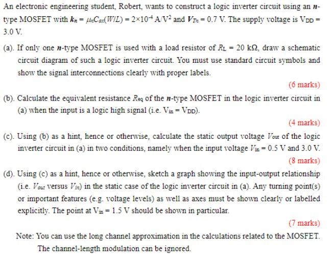 Solved An electronic engineering student, Robert, wants to | Chegg.com