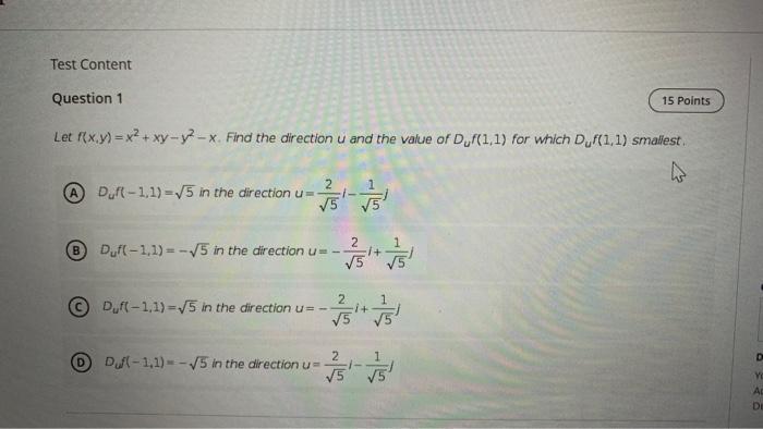 Solved Test Content Question 1 15 Points Let f(x,y) = x2 + | Chegg.com