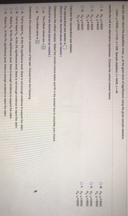 Solved Test the claim about the population mean, H. at the | Chegg.com