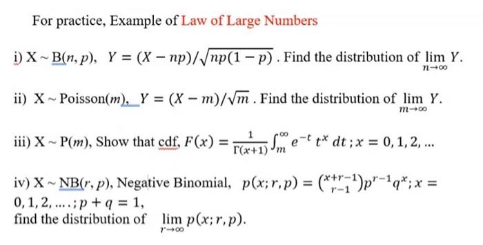 Solved For practice, Example of Law of Large Numbers i) | Chegg.com