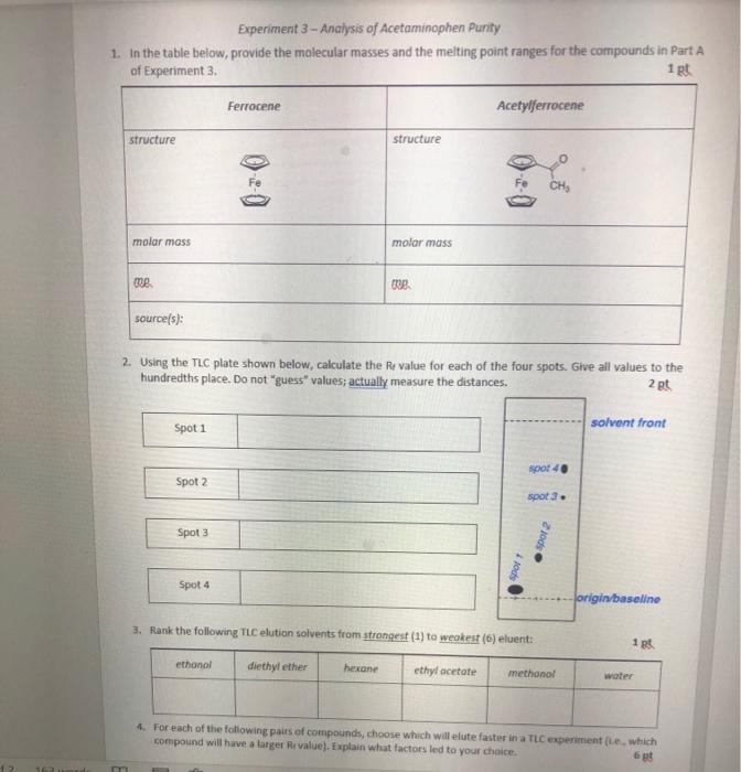 Solved Experiment 3 Analysis of Acetaminophen Purity 1. In