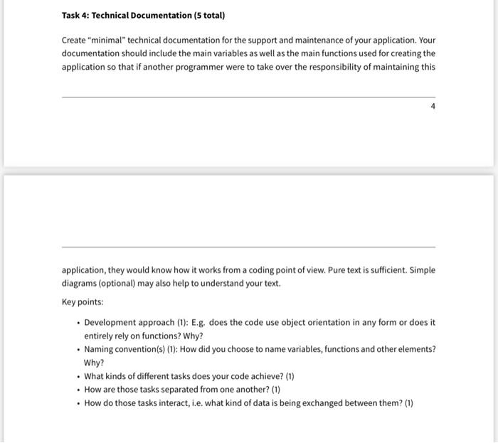 Solved Task 4: Technical Documentation ( 5 total) Create | Chegg.com