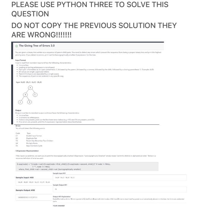 Solved PLEASE USE PYTHON THREE TO SOLVE THIS QUESTION NOT | Chegg.com