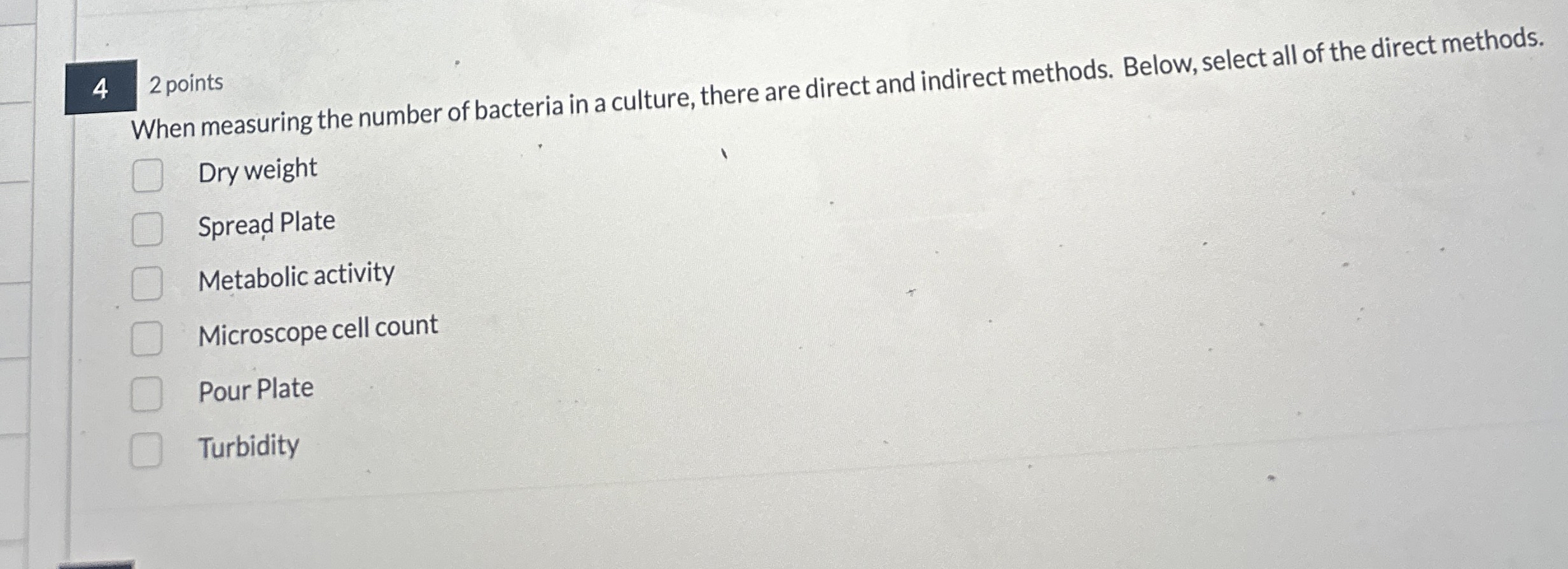 Solved 42 ﻿pointsWhen measuring the number of bacteria in a | Chegg.com