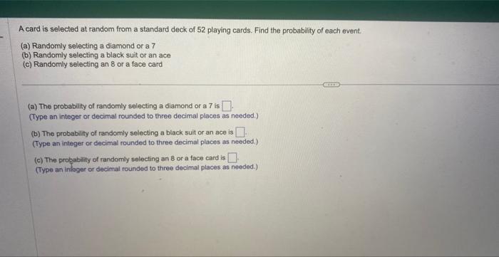 Solved A Card Is Selected At Random From A Standard Deck Of | Chegg.com