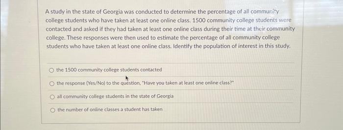 Solved A study in the state of Georgia was conducted to | Chegg.com