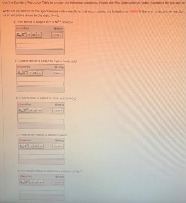 Solved Use The Standard Reduction Table To Answer The | Chegg.com