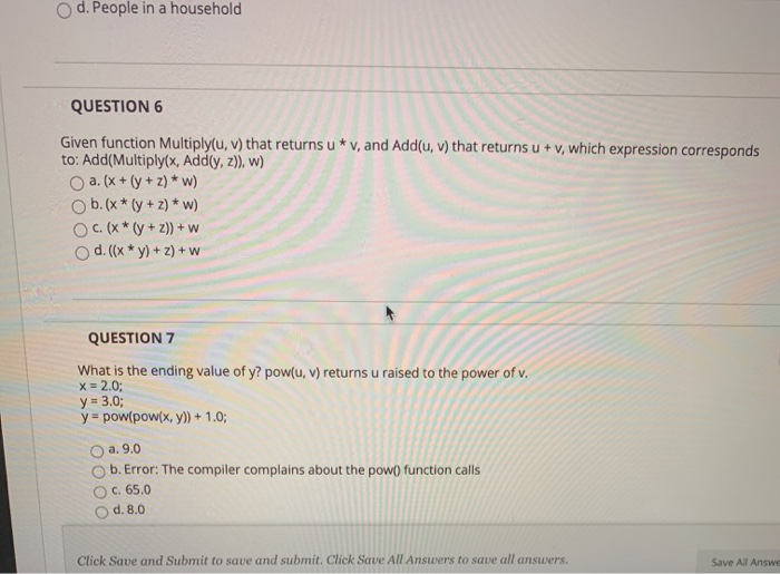 Solved Od People In A Household Question 6 Given Functio Chegg Com