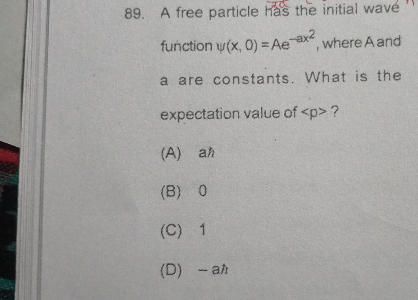 Solved 89. A Free Particle Has The Initial Wave Function | Chegg.com