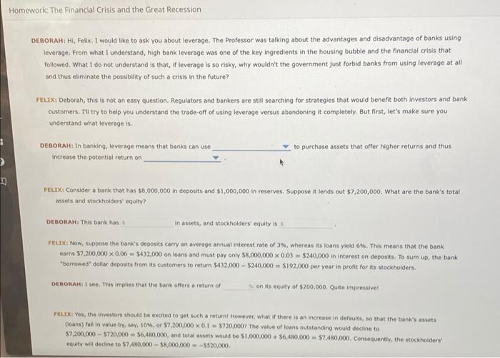 Solved Homework: The Financial Crisis And The Great | Chegg.com
