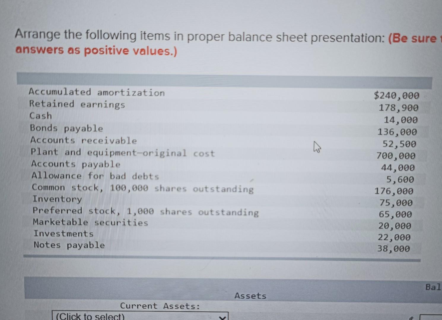 Solved Arrange the following items in proper balance sheet | Chegg.com