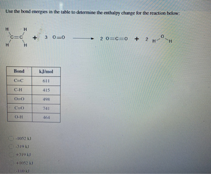 Solved Use The Bond Energies In The Table To Determine The | Chegg.com