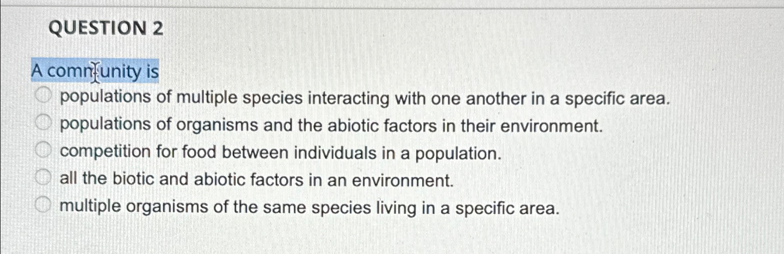 Solved QUESTION 2A comntrunity is populations of multiple | Chegg.com