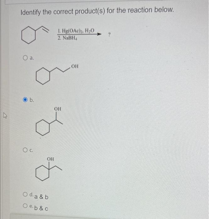 Solved Identify The Correct Products For The Reaction 1560