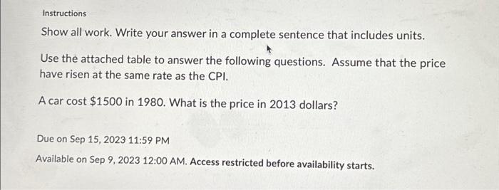 Solved Instructions Show all work. Write your answer in a | Chegg.com