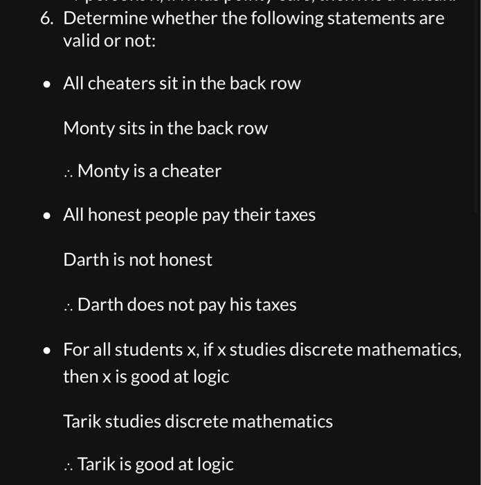 Solved 6. Determine whether the following statements are Chegg