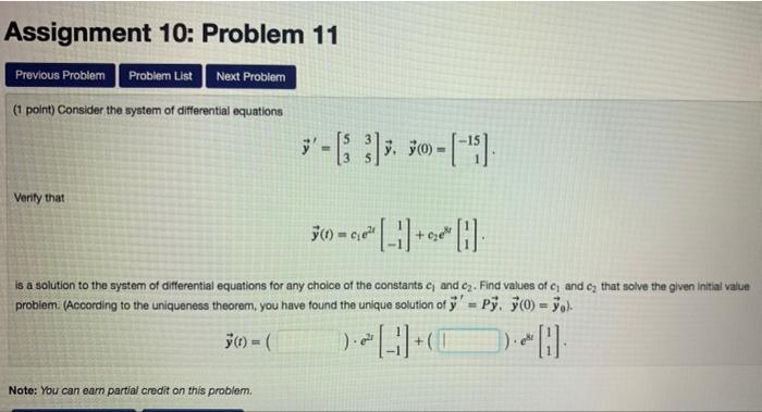 Solved Assignment 10: Problem 11 Previous Problem Problem | Chegg.com