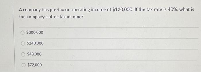 Solved A Company Has Pre-tax Or Operating Income Of | Chegg.com