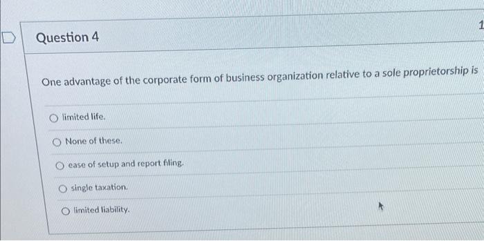 Solved One advantage of the corporate form of business | Chegg.com