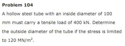 Solved A hollow steel tube with an inside diameter of 100 mm | Chegg.com