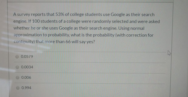 Solved A survey reports that 53% of college students use | Chegg.com