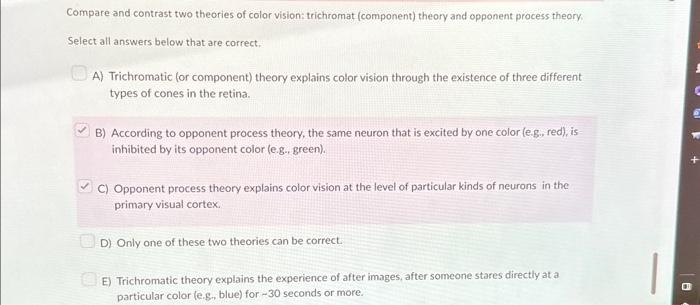 Solved Compare and contrast two theories of color vision: | Chegg.com