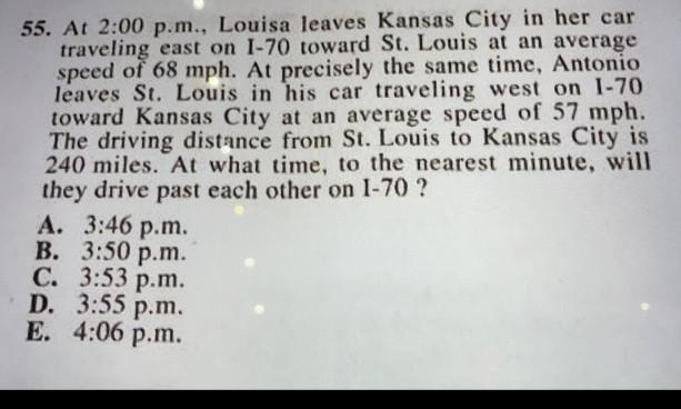 Solved 55. At 2 00 p.m. Louisa leaves Kansas City in her Chegg