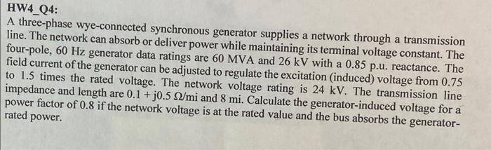 Solved HW4_Q4: A Three-phase Wye-connected Synchronous | Chegg.com