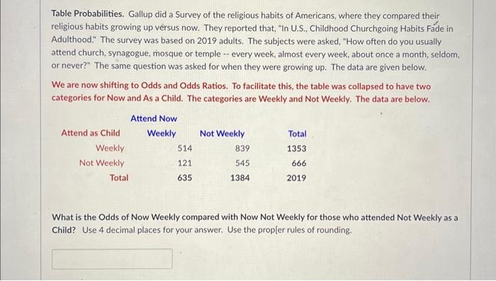 Solved Table Probabilities. Gallup Did A Survey Of The | Chegg.com