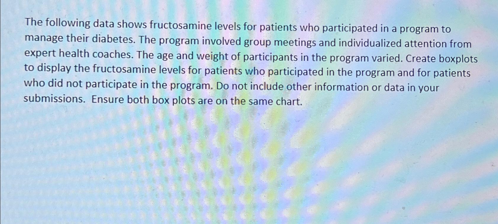 Solved The following data shows fructosamine levels for