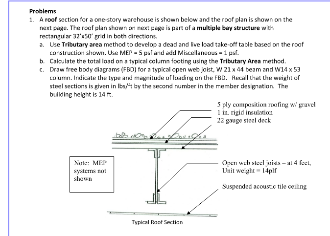 Solved ProblemsA roof section for a one-story warehouse is | Chegg.com