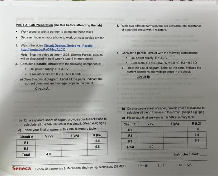 Solved PART A: Lab Preparation (Do this before attending the | Chegg.com