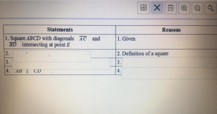 Solved 8 Consider the square shown. A B E D C С Given: | Chegg.com