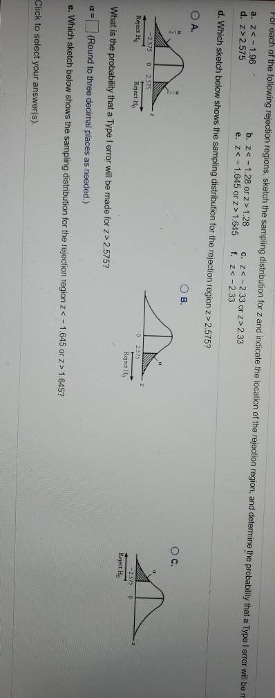 Solved For each of the following rejection regions, sketch | Chegg.com