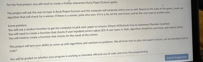 Solved For the final project, you will need to create a | Chegg.com