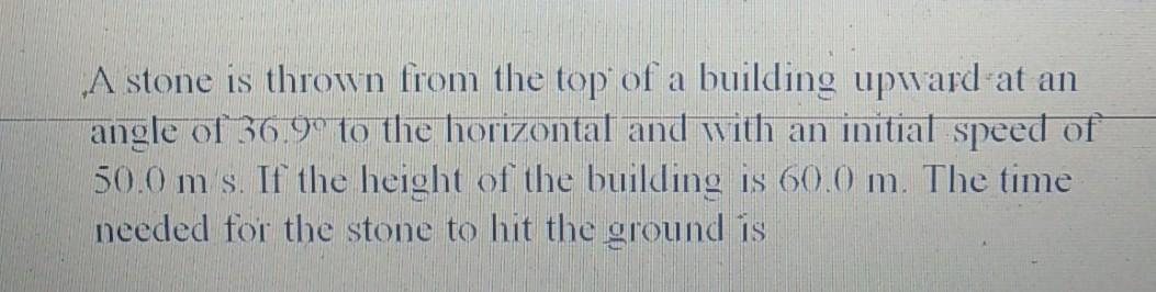 Solved A stone is thrown from the top of a building upward | Chegg.com