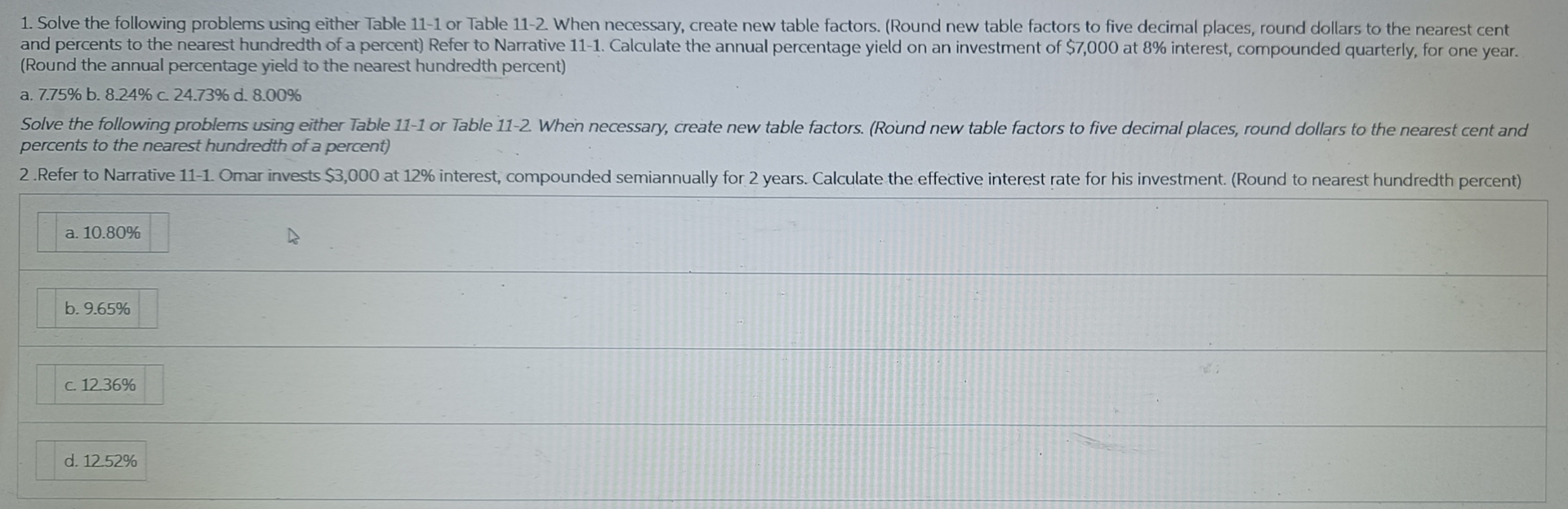 Solved Solve the following problems using either Table 11-1 | Chegg.com