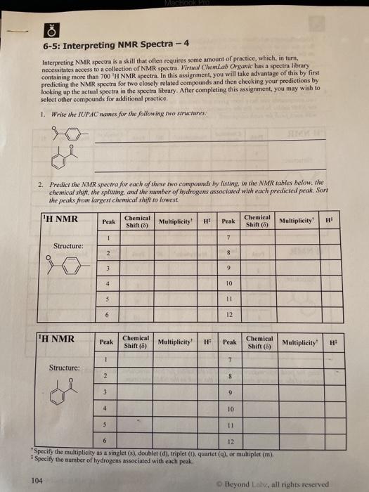Solved 6-5: Interpreting NMR Spectra - 4 Interpreting NMR | Chegg.com