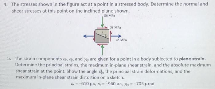 Solved 4. The stresses shown in the figure act at a point in | Chegg.com