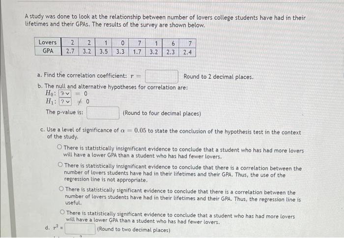 Solved A study was done to look at the relationship between | Chegg.com