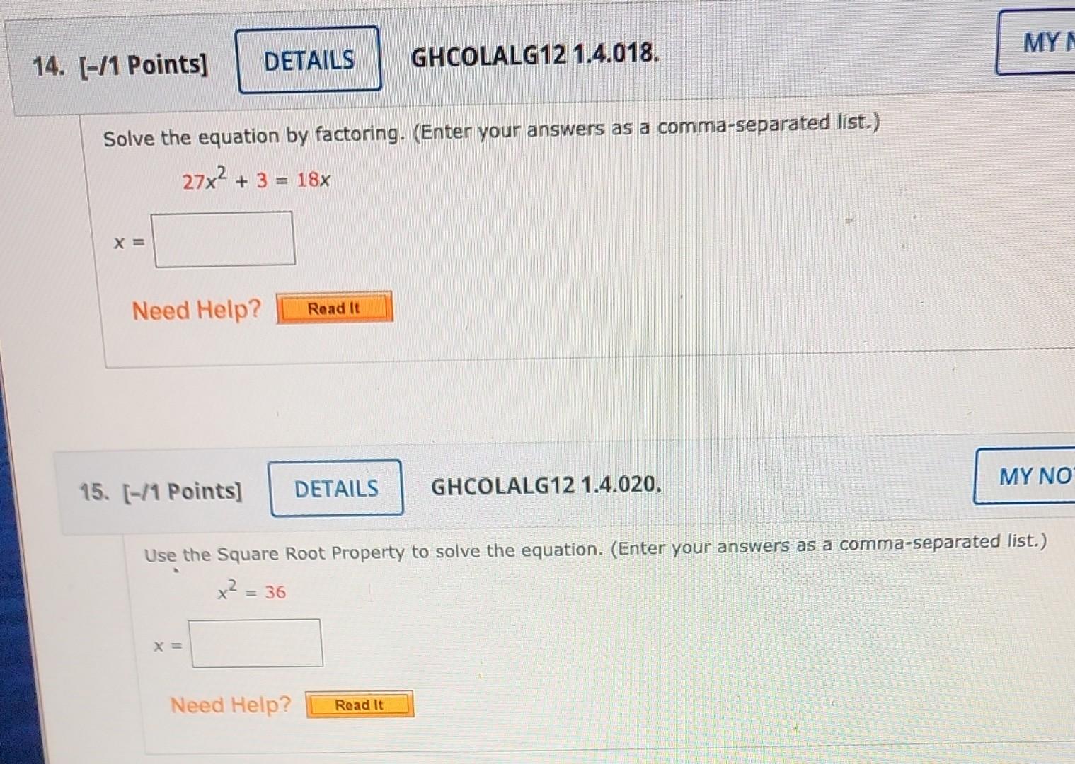 Solved Solve the equation by factoring. (Enter your answers | Chegg.com